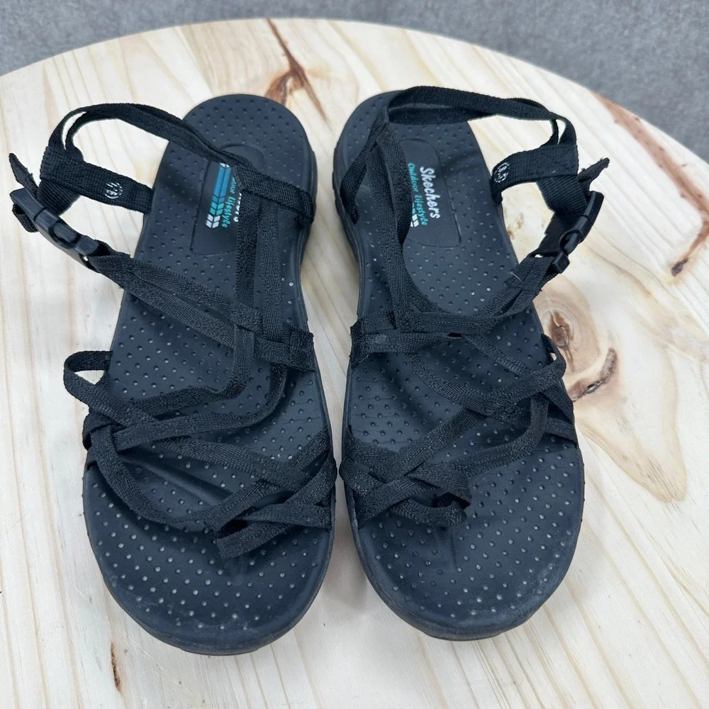 Skechers Reggae Positive Space Strappy Hiking Sandals 9 Black Buckle Sport Shoes